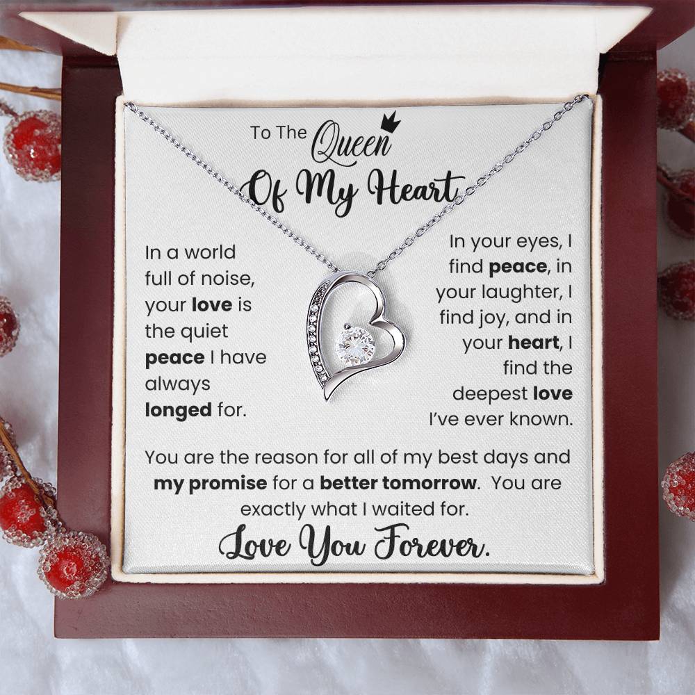 Forever Love Necklace with CZ crystal and heart pendant in gift box with loving message for wife