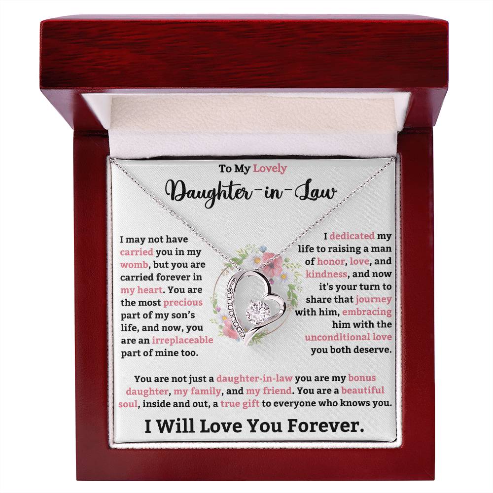 Forever Love Necklace for Daughter-in-Law with Heartfelt Message in Elegant Wooden Box