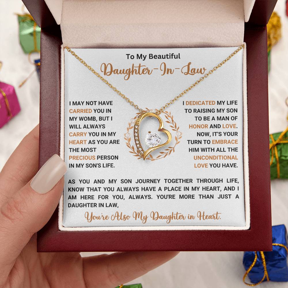 Forever Love Necklace Gift for Daughter-in-Law with Heartfelt Message in Box