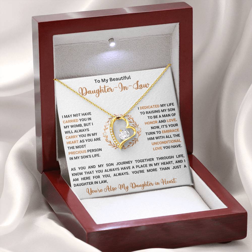 To My Beautiful Daughter In Law - Forever Love Necklace with Heart Pendant and CZ Crystal in Gift Box