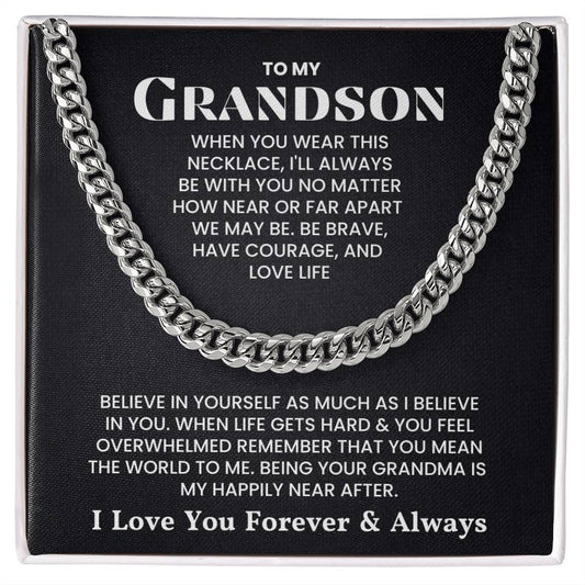 Cuban link chain necklace gift for grandson with loving message from grandma