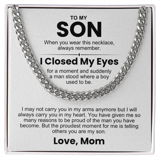 To My Son Cuban Link Chain Necklace with heartfelt message from Mom