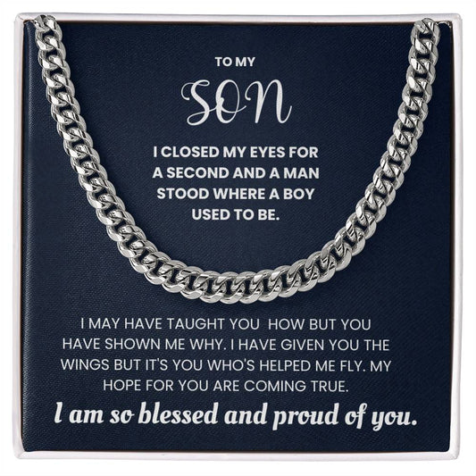 Cuban Link Chain Necklace with Inspirational Message for Son