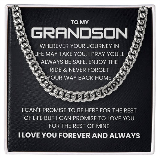 To My Grandson Cuban Link Chain Necklace with Loving Message