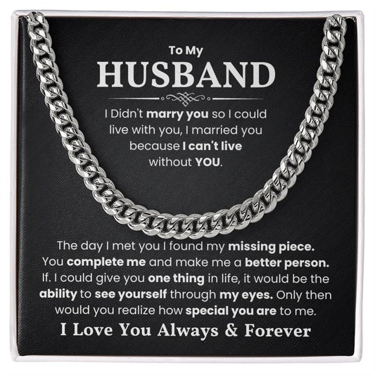 Cuban Link Chain Necklace on 'To My Husband' love message card, perfect gift for husbands - I Found My Missing Piece.