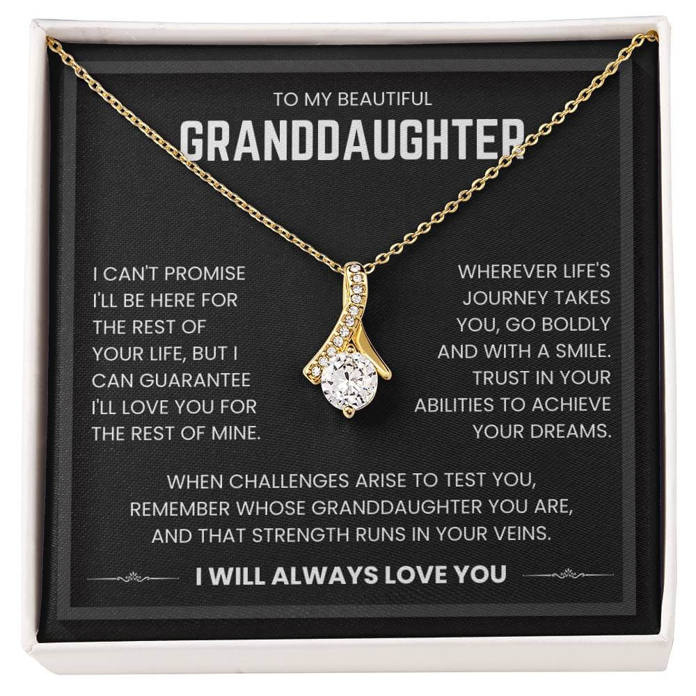 Alluring Beauty necklace for granddaughter with heartfelt message, gold chain, and sparkling pendant, a perfect gift to express love and encouragement.