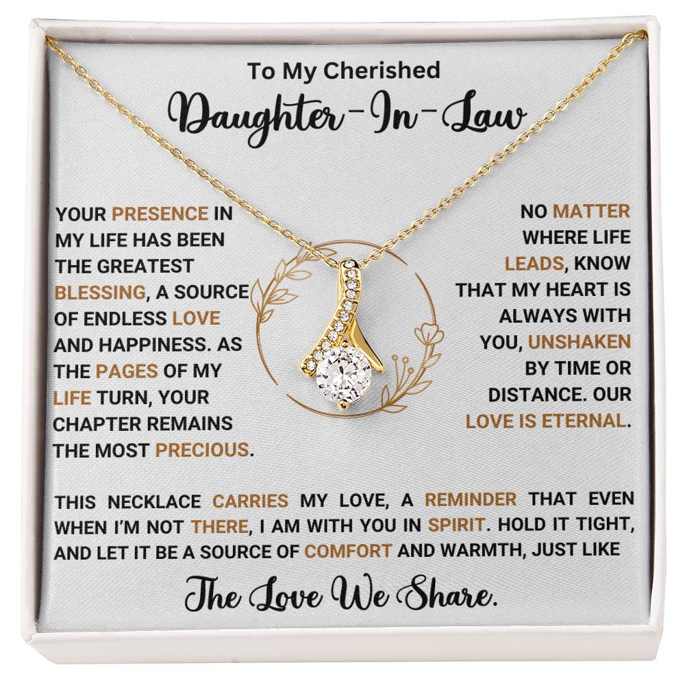 Alluring Beauty necklace for daughter-in-law with heartfelt message in gift box