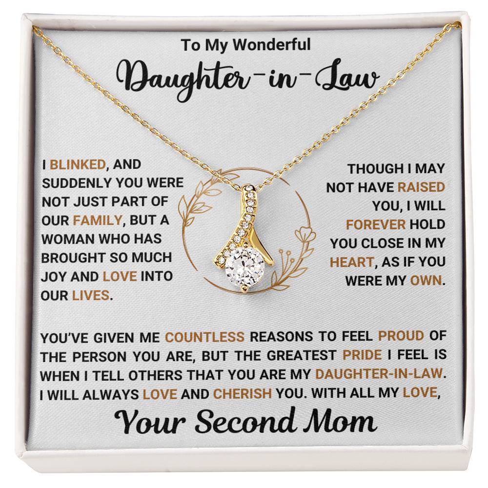 "Alluring Beauty necklace gift for daughter-in-law with heartfelt message in box"