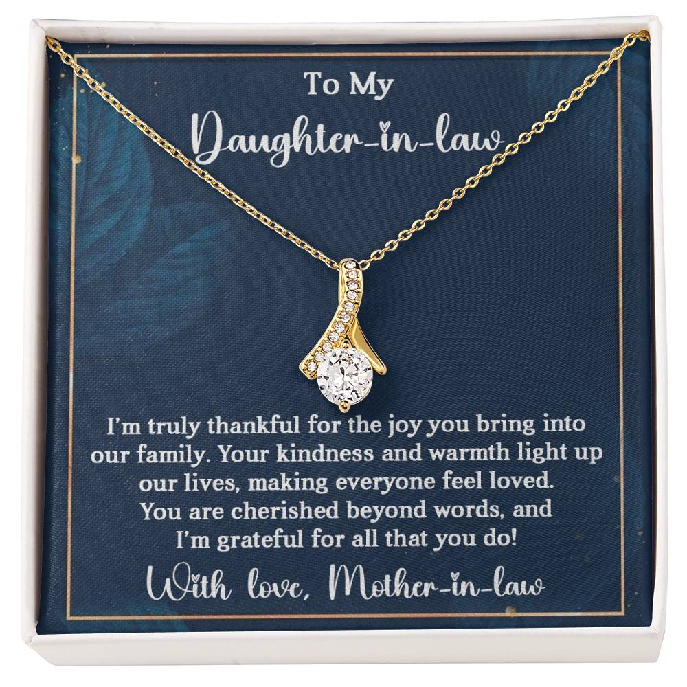 Alluring Beauty necklace for daughter-in-law with heartfelt message in gift box.