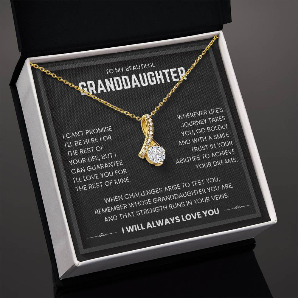 Alluring Beauty necklace with a heartfelt message for granddaughter, boxed jewelry.