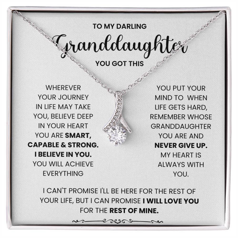 Alluring Beauty necklace with heartfelt message card for granddaughter - You Are Smart, Capable & Strong - perfect gift for encouragement and love.