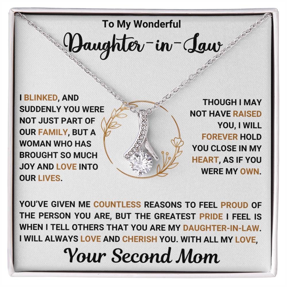 Alluring Beauty necklace gift for daughter-in-law with heartfelt message from second mom