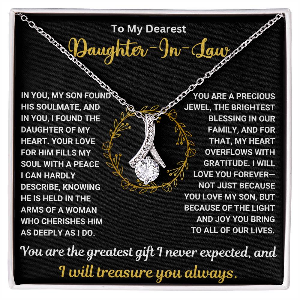 Alluring Beauty necklace with heartfelt message for daughter-in-law, adorned with a highlighted "Daughter-In-Law" header.