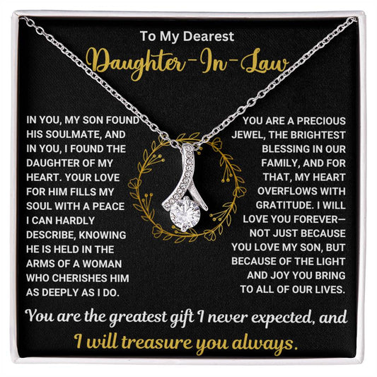 Alluring Beauty necklace with heartfelt message for daughter-in-law, adorned with a highlighted "Daughter-In-Law" header.