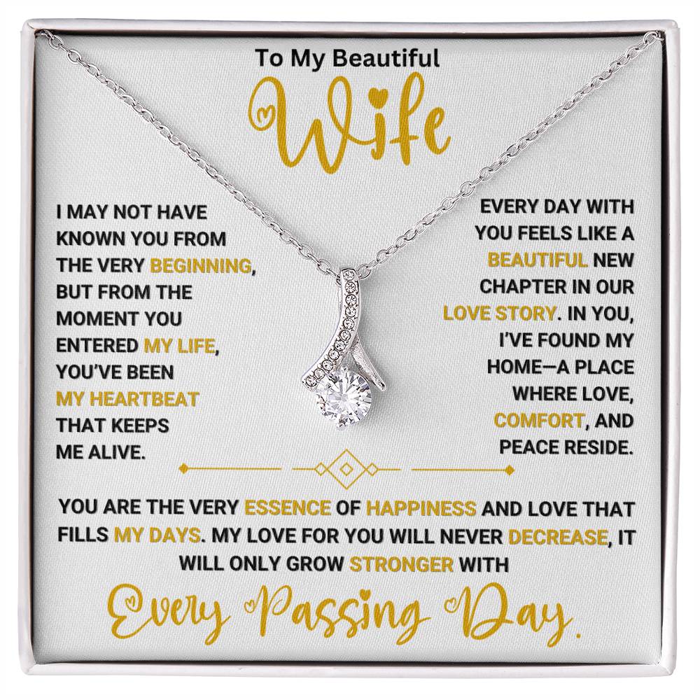 Alluring Beauty necklace gift for wife with heartfelt message in elegant box - perfect for expressing love and appreciation.