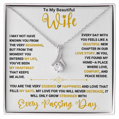 Alluring Beauty necklace gift for wife with heartfelt message in elegant box - perfect for expressing love and appreciation.