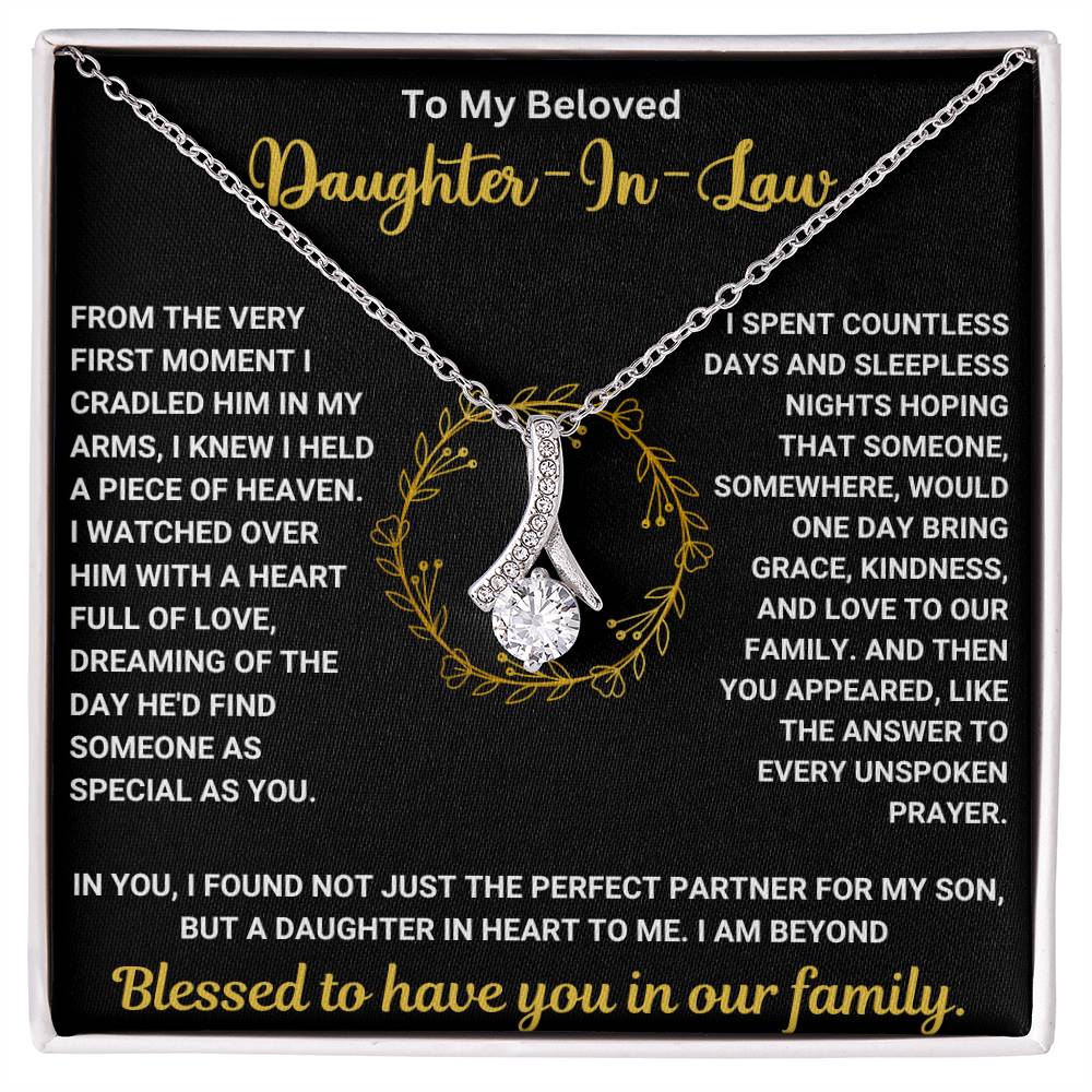 Alluring Beauty Necklace for Daughter-in-Law with heartfelt message, perfect gift, 50% off and free shipping, to my beloved daughter-in-law