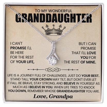 Alluring Beauty necklace gift box with heartfelt message for granddaughter, featuring a sparkling pendant in a 14k white gold finish.