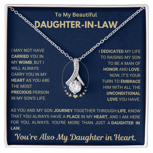 Alluring Beauty necklace gift for daughter-in-law with heartfelt message in elegant box