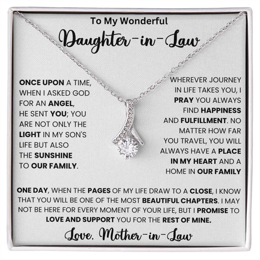 To My Wonderful Daughter in Law - Alluring Beauty Necklace with heartfelt message from Mother in Law - perfect gift with 50% off and free shipping