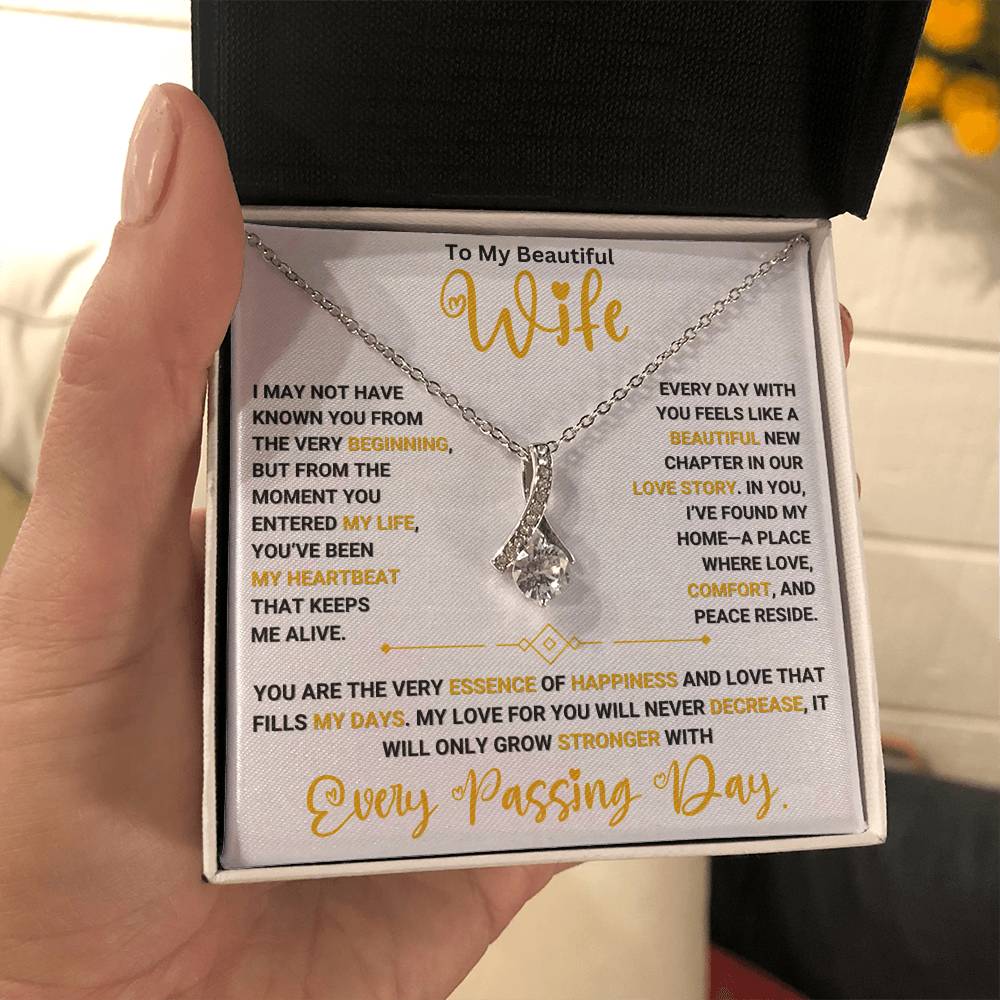 To My Beautiful Wife - Alluring Beauty necklace with heartfelt message in gift box, perfect for special occasions and anniversaries.