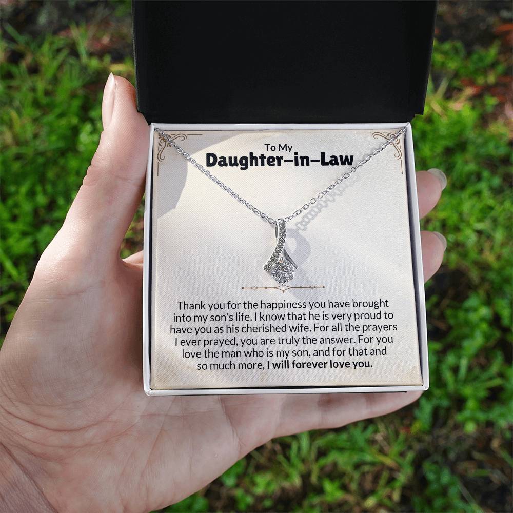 "Alluring Beauty necklace gift box for daughter-in-law with heartfelt message"