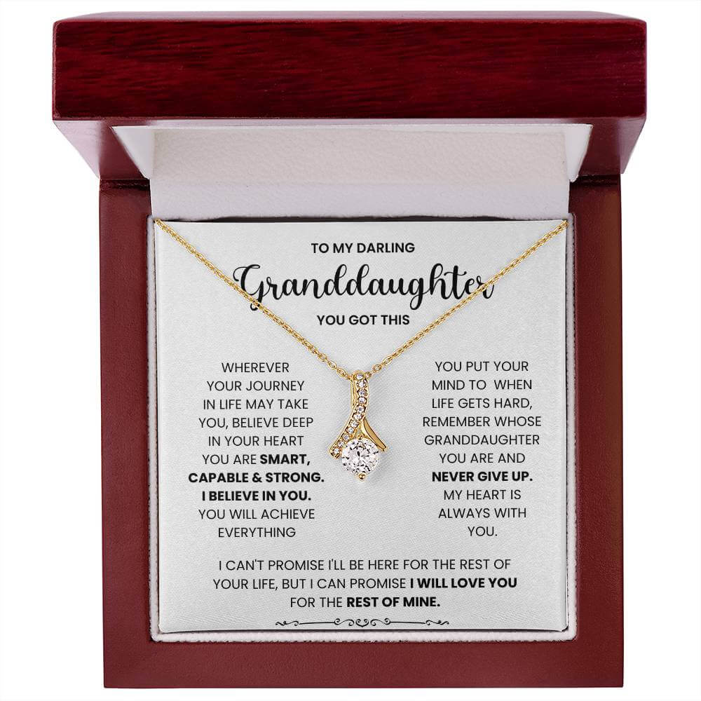 Alluring Beauty necklace for granddaughter with heartfelt message, gold pendant in elegant box