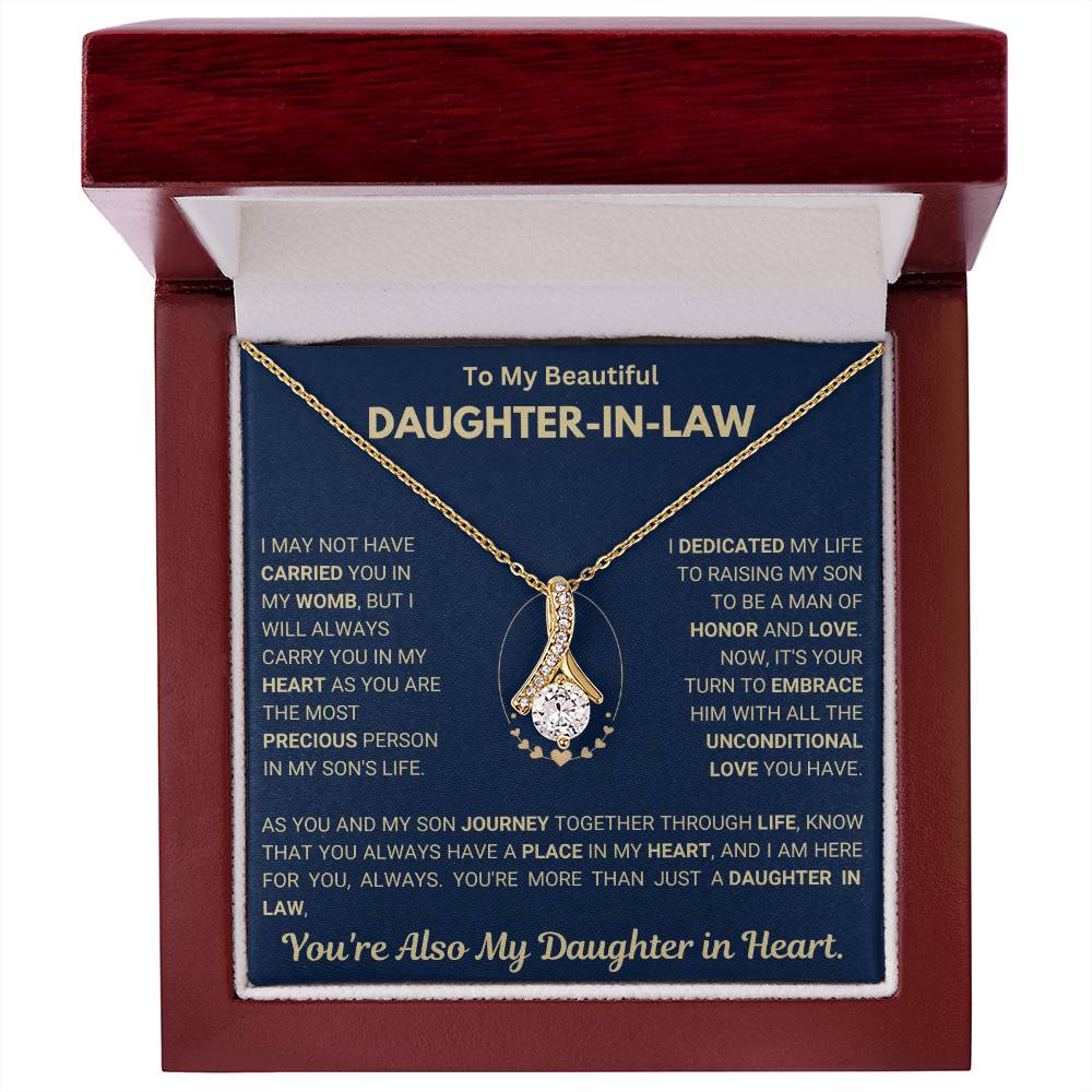 Alluring Beauty necklace in gift box for daughter-in-law with heartfelt message