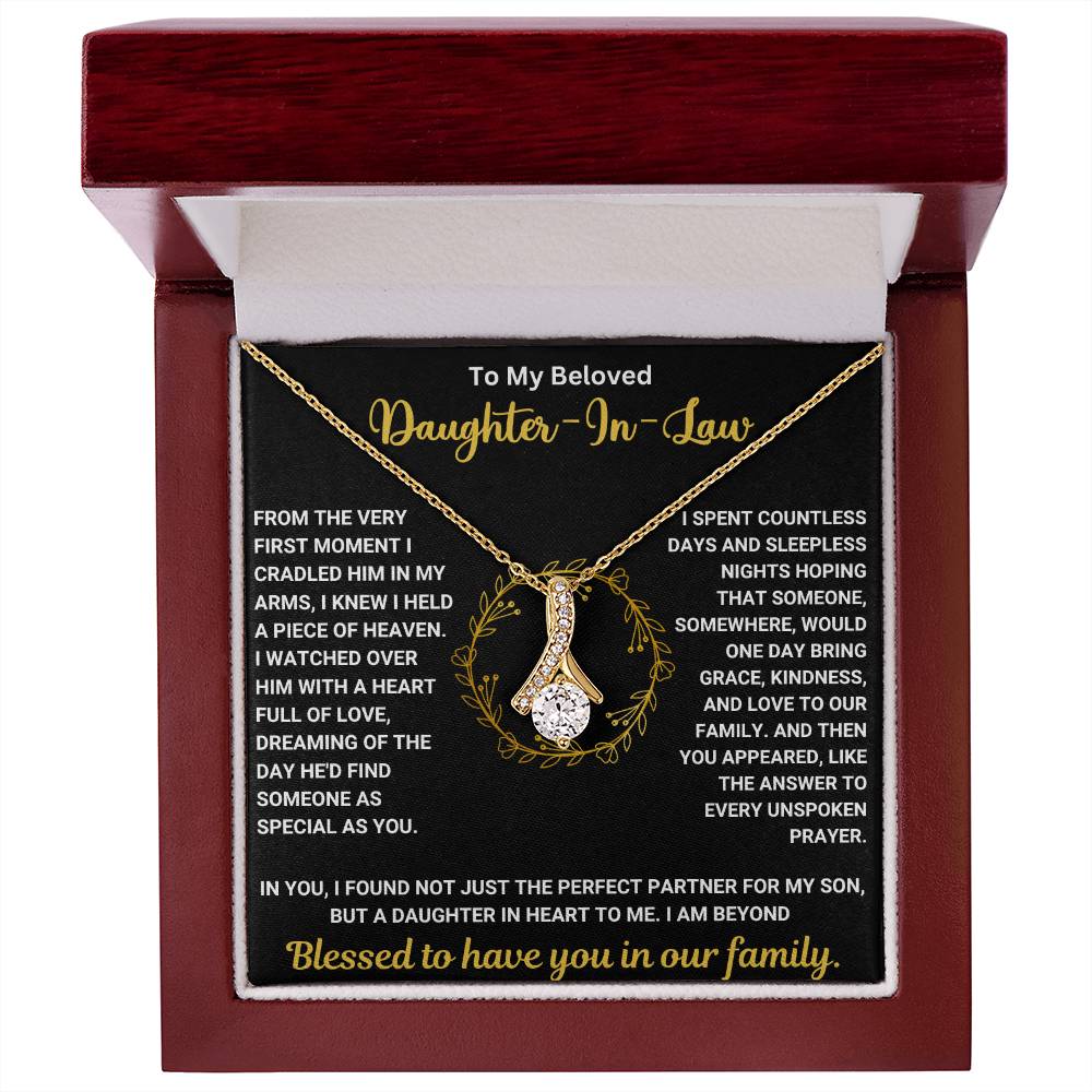 To My Beloved Daughter-In-Law necklace in gift box with heartfelt message - perfect daughter-in-law gift - 50% off + free shipping.