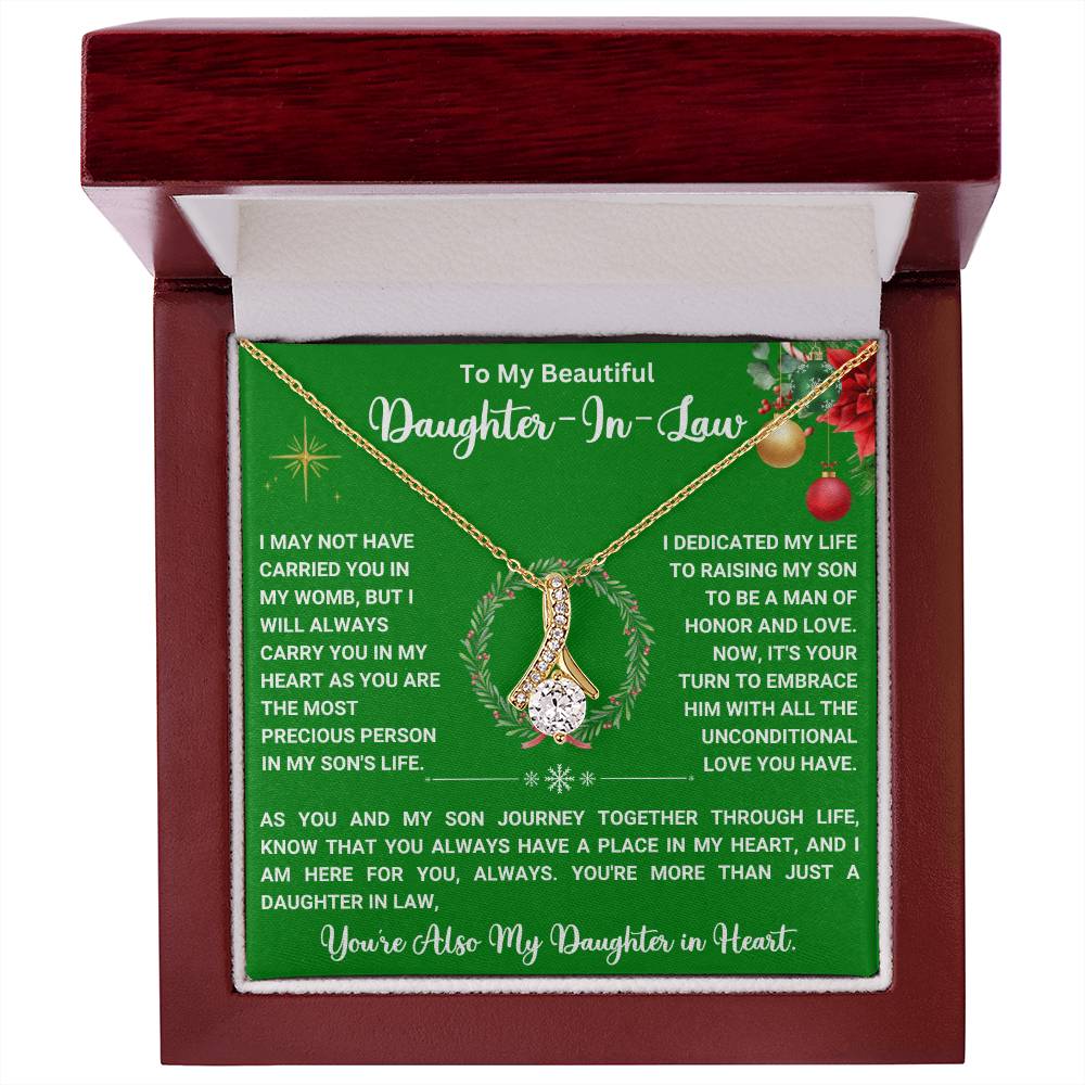 Alluring Beauty necklace for daughter-in-law with heartfelt message in a gift box