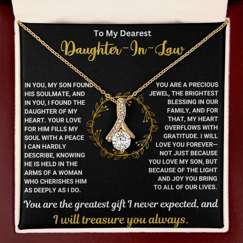 Alluring Beauty necklace - Perfect gift for daughter in law with heartfelt message of love and gratitude, featuring elegant gold and diamond pendant