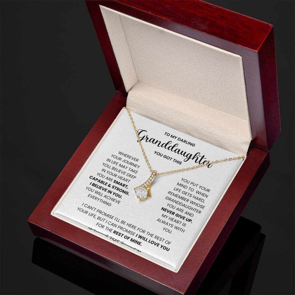 Alluring Beauty necklace for granddaughter with sentimental message in elegant gift box