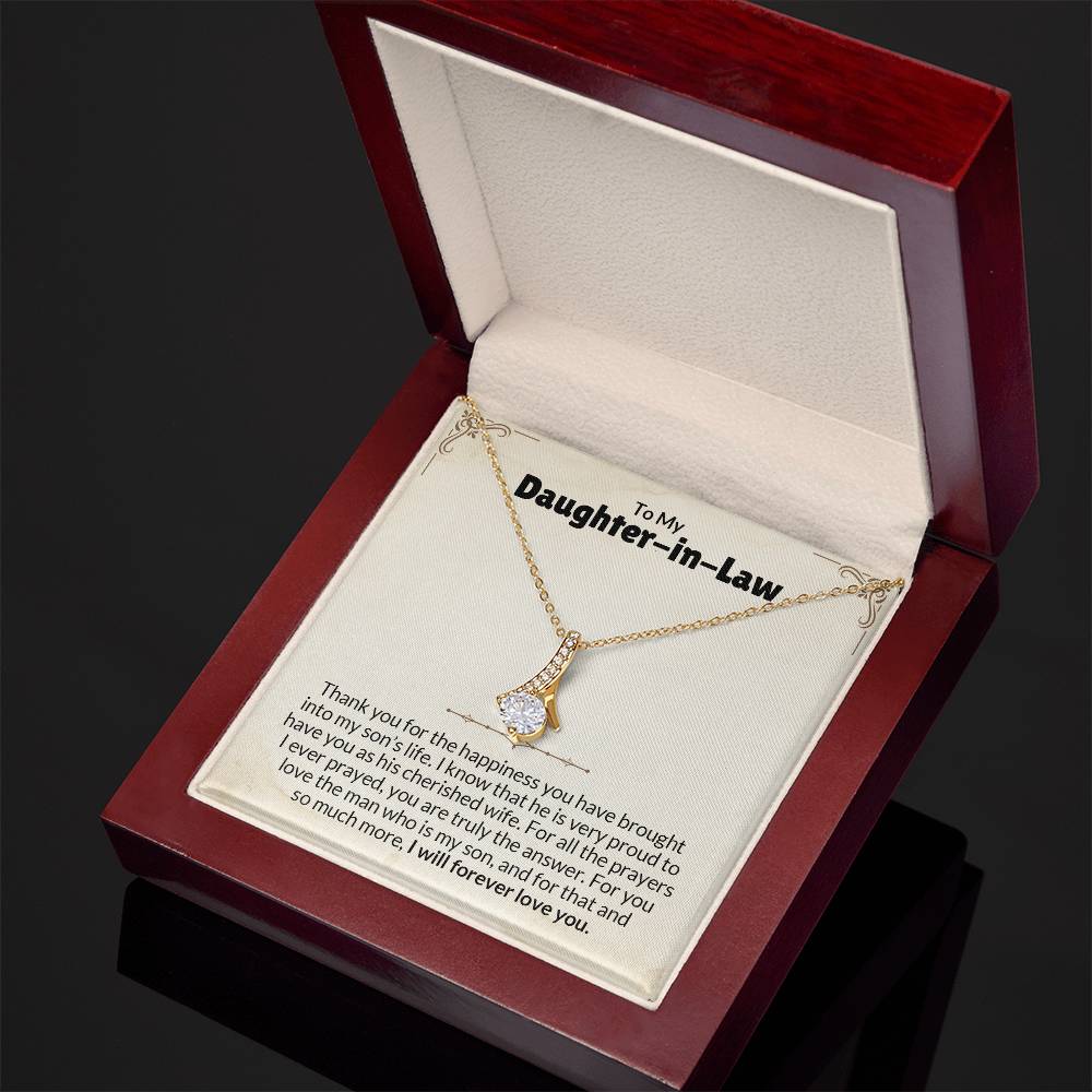 Alluring Beauty necklace for daughter-in-law in gift box with heartfelt message