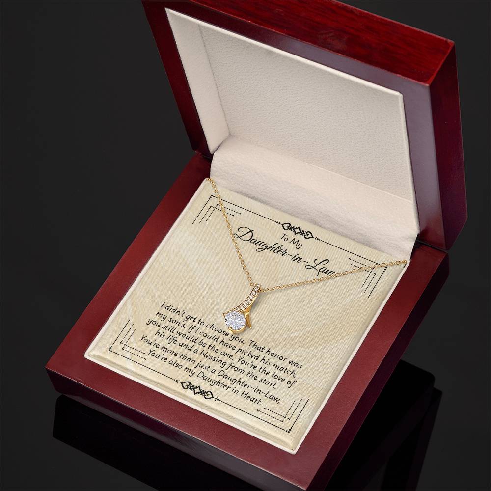 Alluring Beauty necklace for daughter-in-law in elegant box with heartfelt message card.