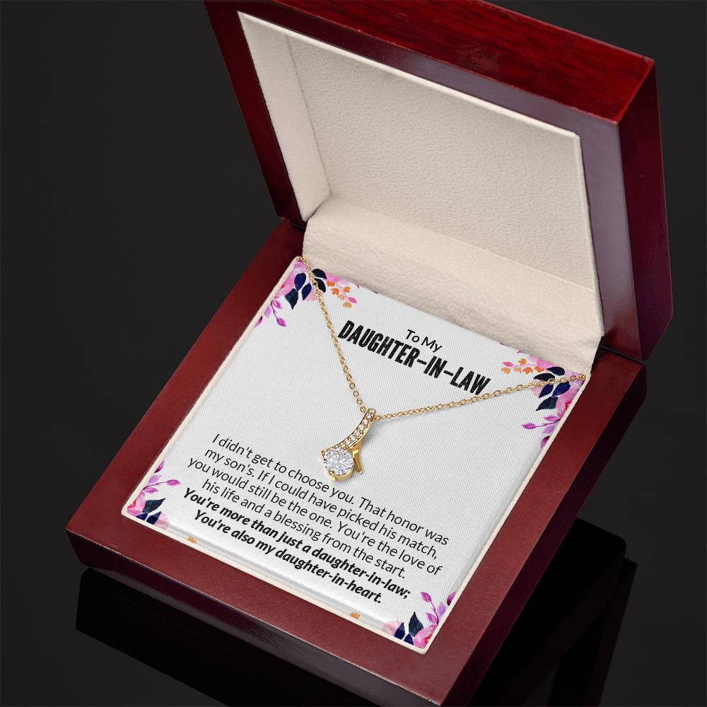 Alluring Beauty necklace gift for daughter-in-law displayed in elegant box with heartfelt message.