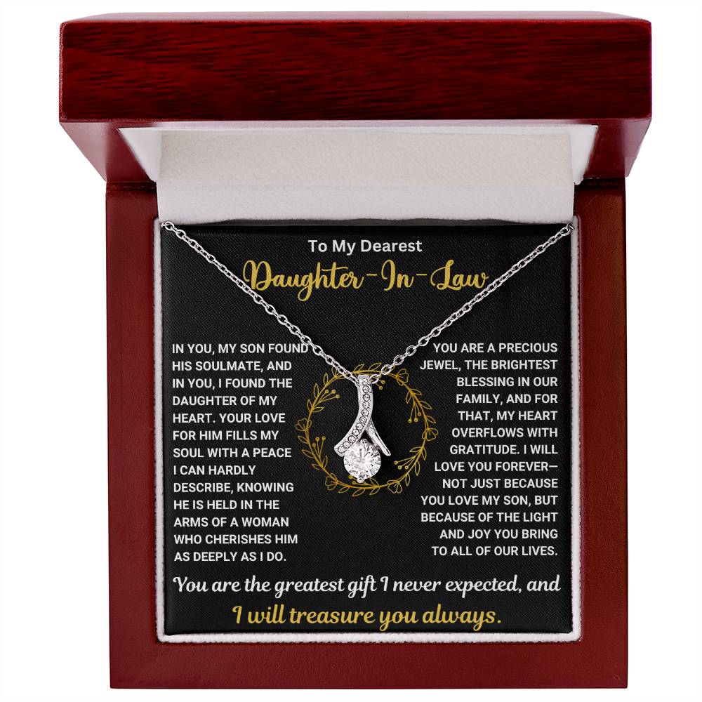 Alluring Beauty necklace gift for daughter-in-law in elegant box with touching message. Perfect heartfelt gift for special occasion.