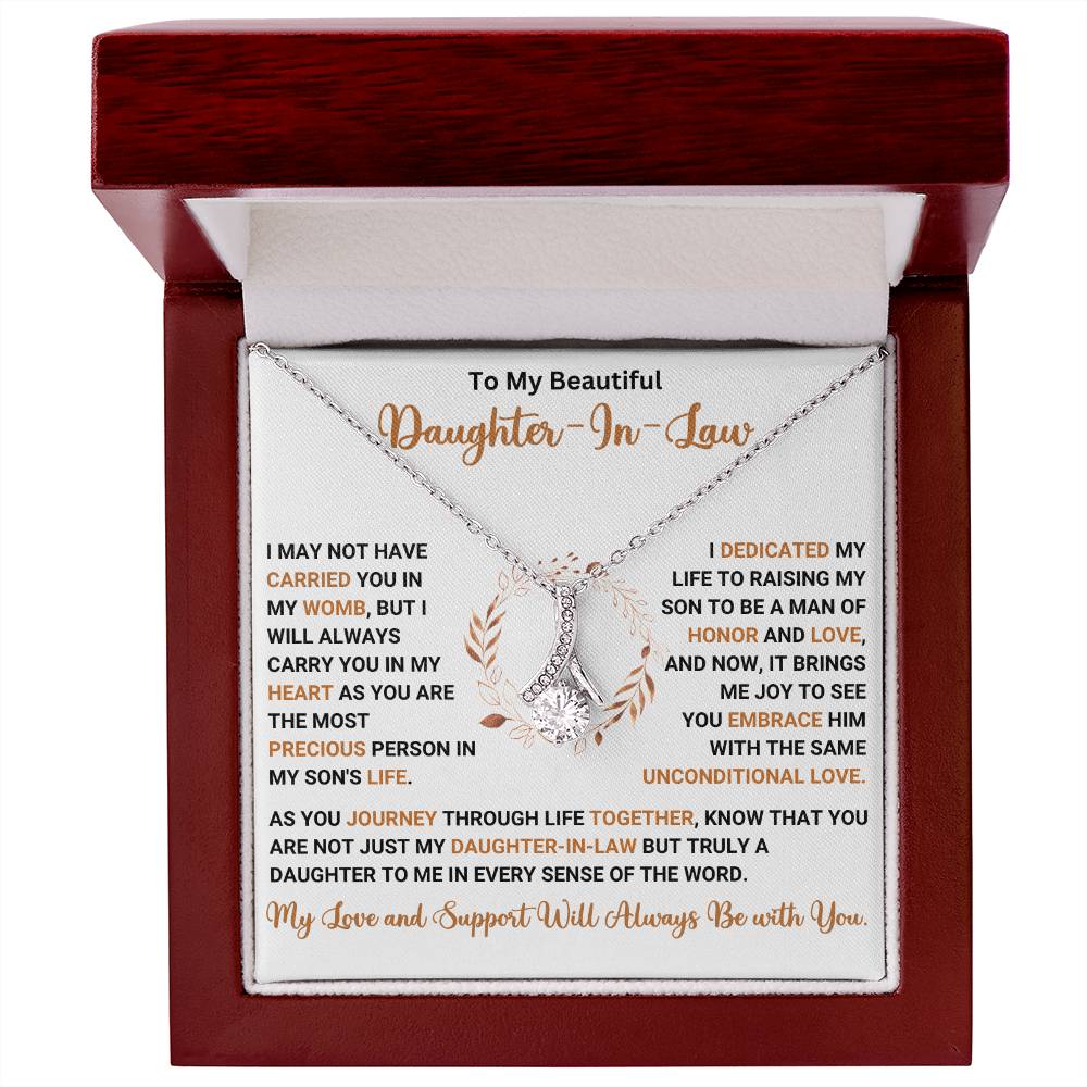 Alluring Beauty Necklace gift box with heartfelt message for daughter-in-law