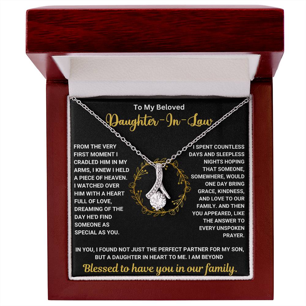 Alluring Beauty necklace for daughter-in-law in a gift box with heartfelt message, perfect gift, 50% off + free shipping