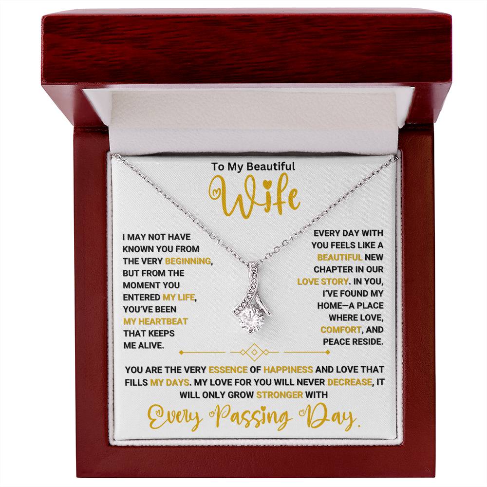 "Alluring Beauty necklace with heartfelt message for wife in a gift box"