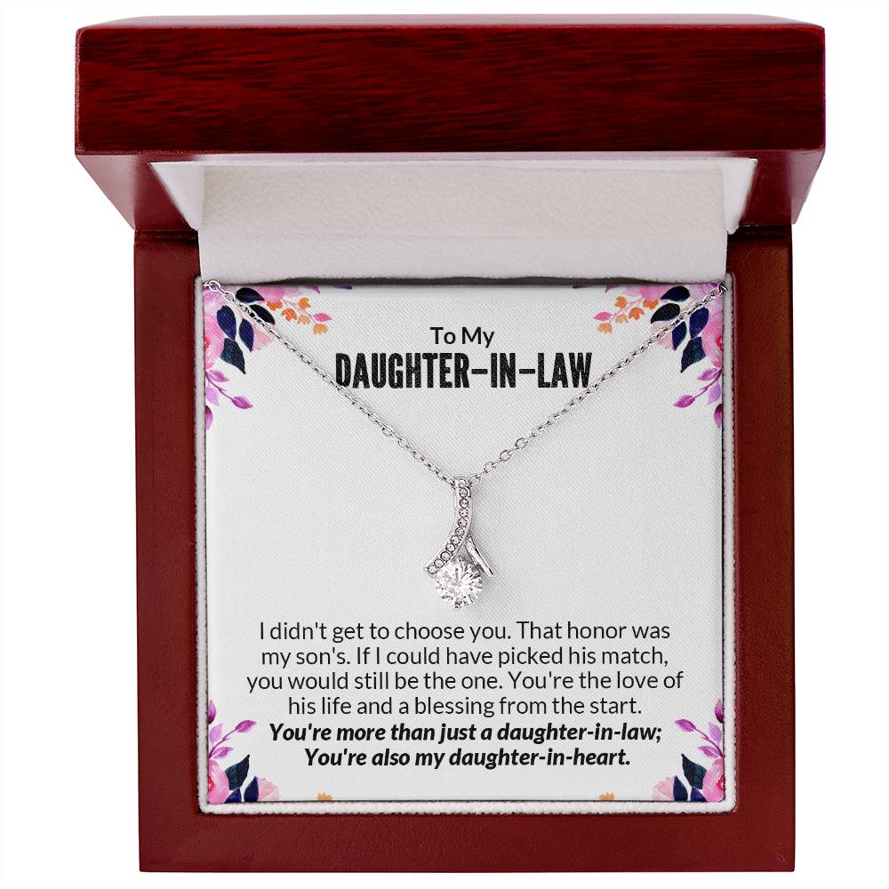 Alluring Beauty necklace in gift box with heartfelt message for daughter-in-law