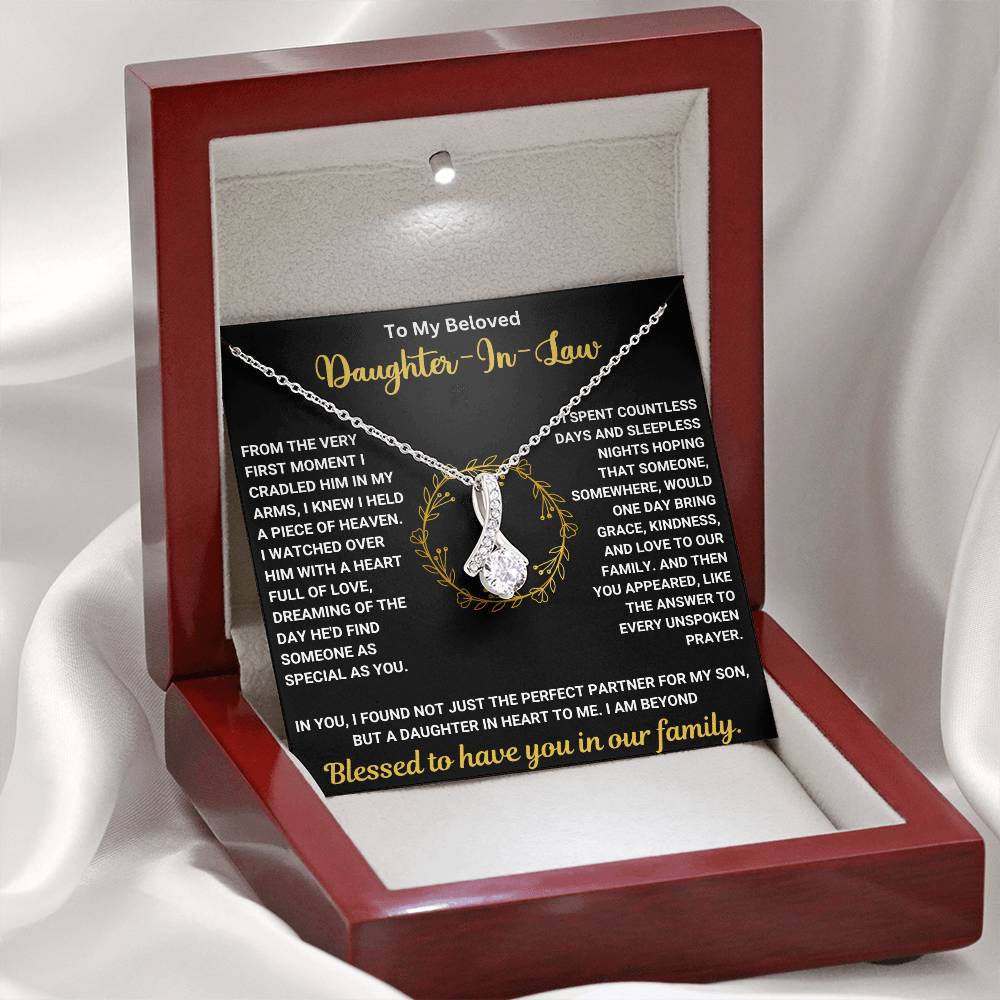 To My Beloved Daughter In Law - Alluring Beauty Necklace in Gift Box with Heartfelt Message