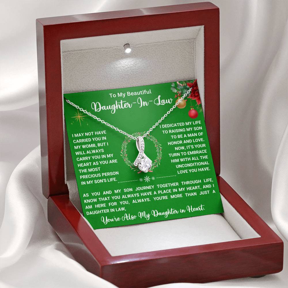 Christmas gift necklace for daughter-in-law with heartfelt message in a wooden box