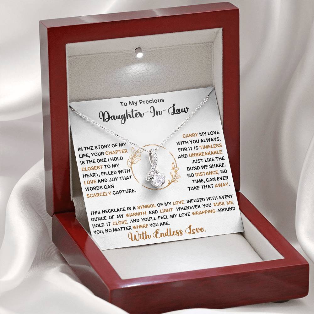 Alluring Beauty Necklace for Daughter-in-Law in gift box with sentimental message card.