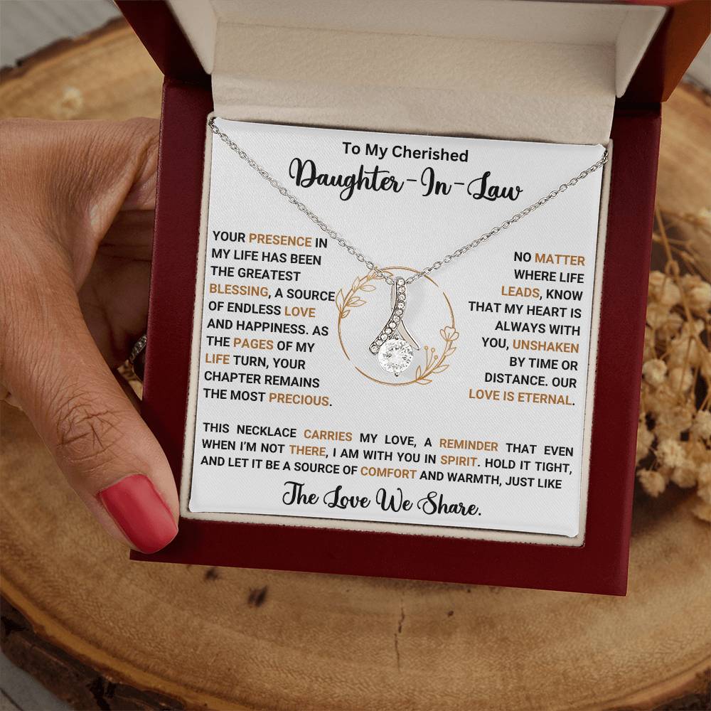 "Alluring Beauty Necklace Gift for Daughter-In-Law with Heartfelt Message in Box"