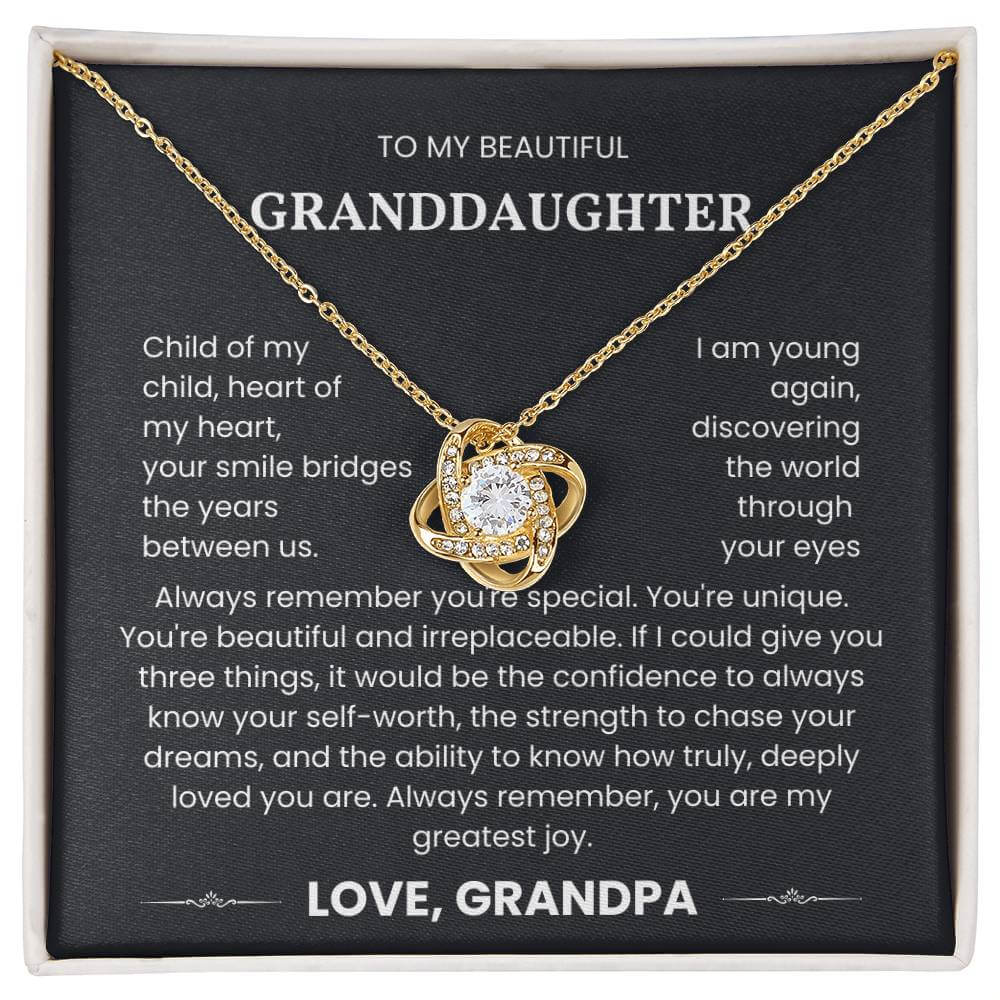 To My Beautiful Granddaughter Love Knot Necklace - Gift from Grandpa with Heartfelt Message