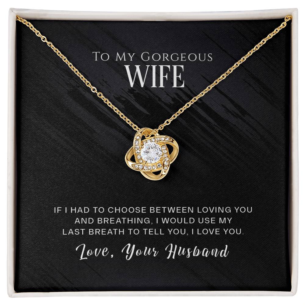 Love Knot Necklace for Wife with Cubic Zirconia Crystals, 18k Yellow Gold Over Stainless Steel, Gift From Husband, Romantic Message