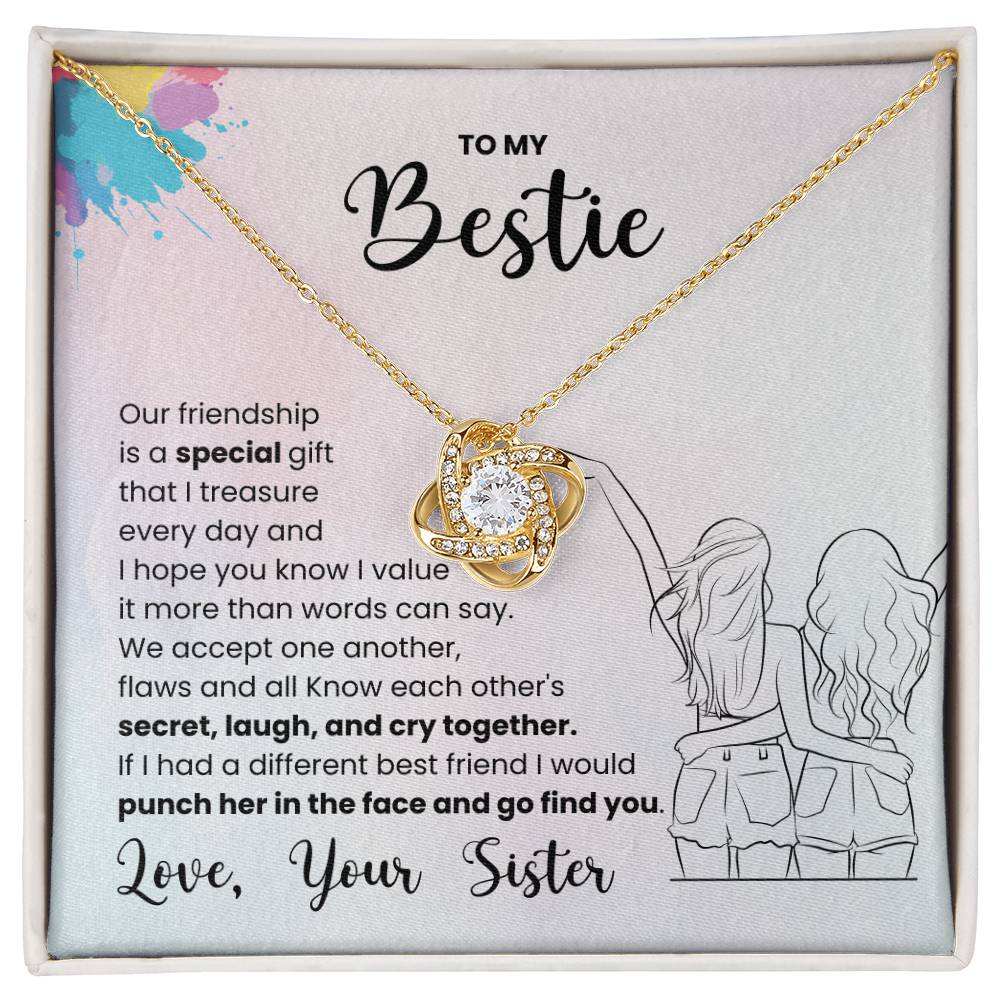 Love Knot Necklace for Best Friend with Heartfelt Friendship Message in Gift Box