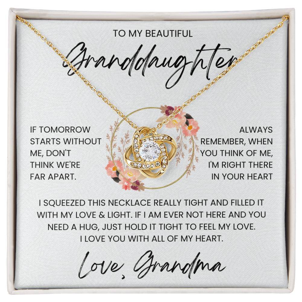 Love Knot Necklace for Granddaughter with Heartfelt Message from Grandma, Symbolizing Eternal Love and Light, in Elegant Gift Box.