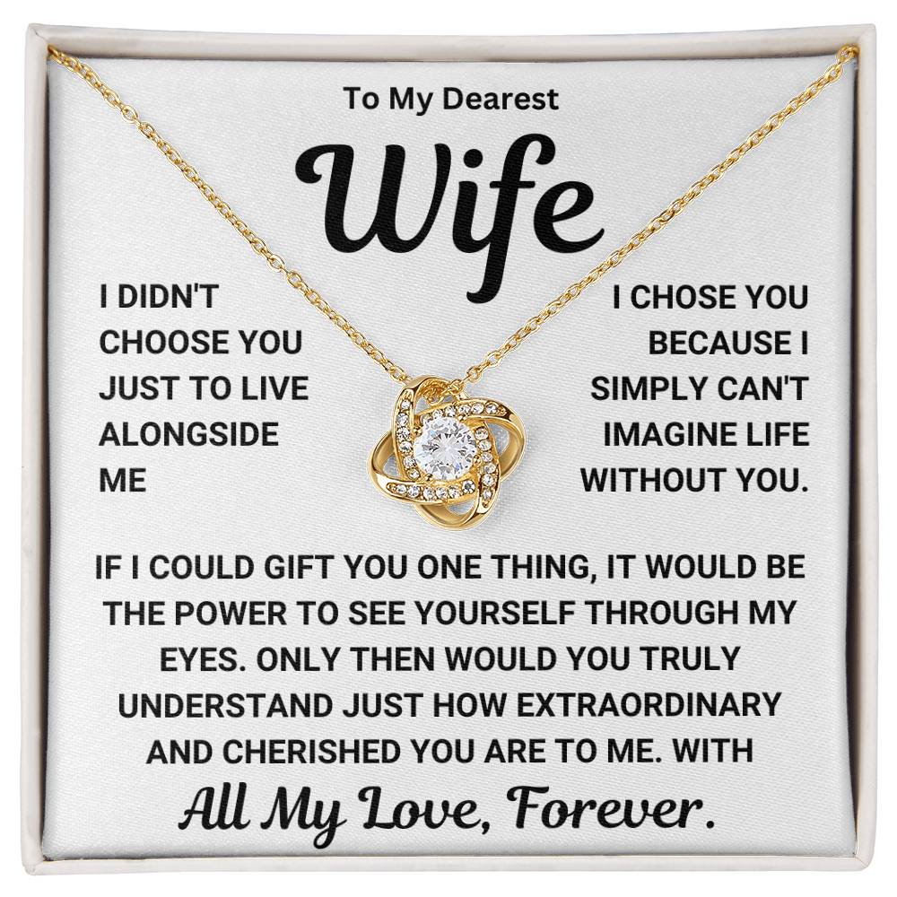 Gold necklace with cubic zirconia crystals in a gift box with a heartfelt message for a wife, perfect for expressing love and appreciation