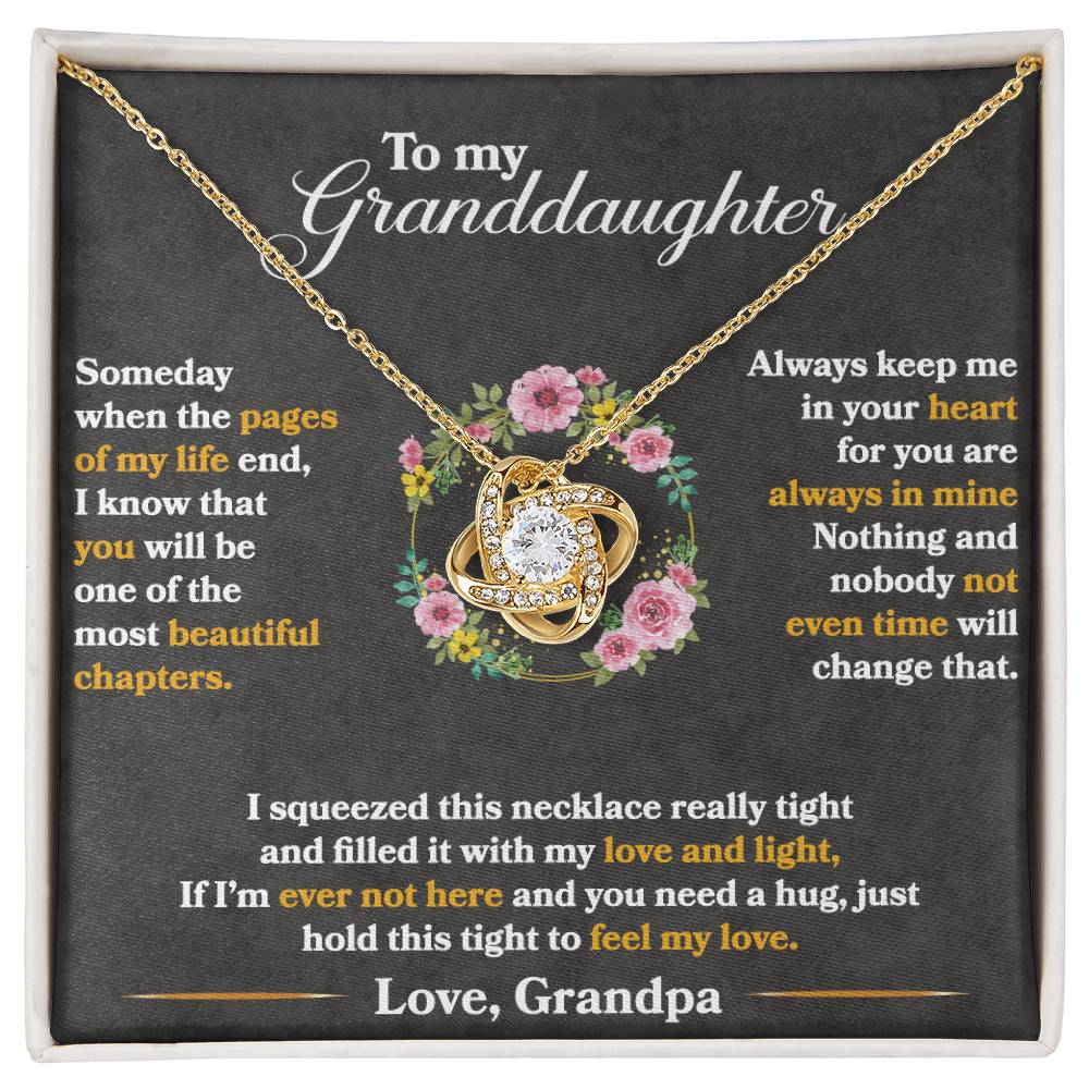 "Love Knot Necklace for Granddaughter with Heartfelt Message from Grandpa and Cubic Zirconia Pendant"